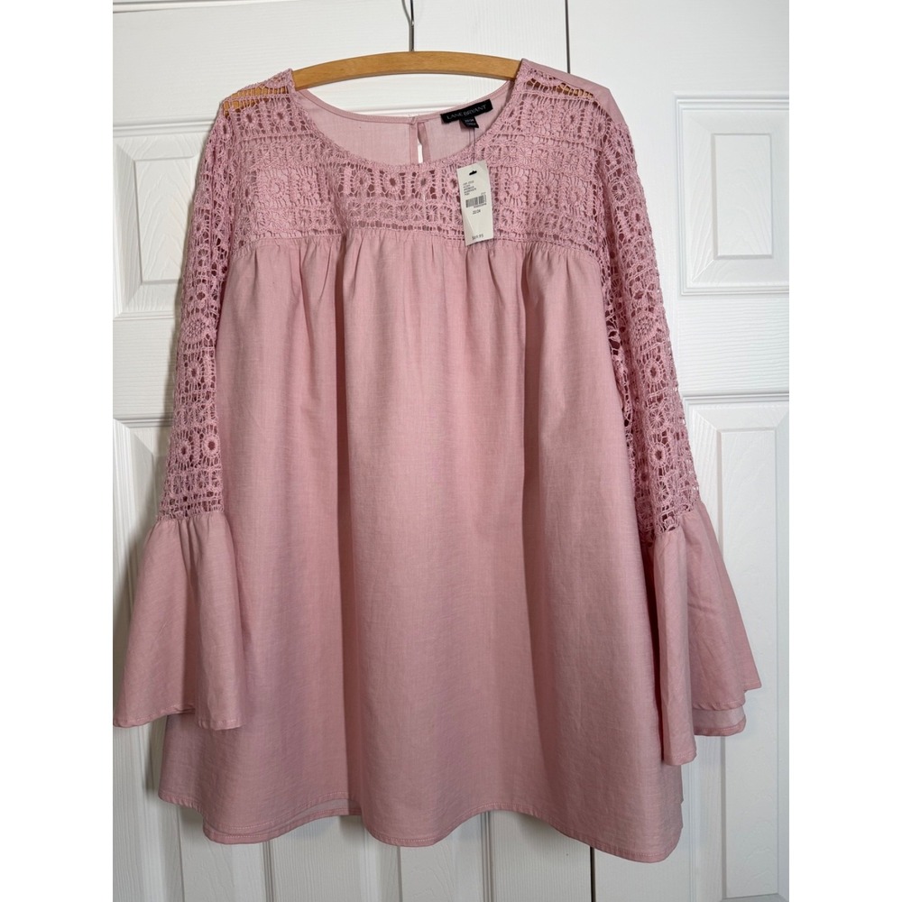 NWT Lane Bryant Pink Crochet Bell Sleeve Top 22/24 Plus Size 2X Boho Cottagecore